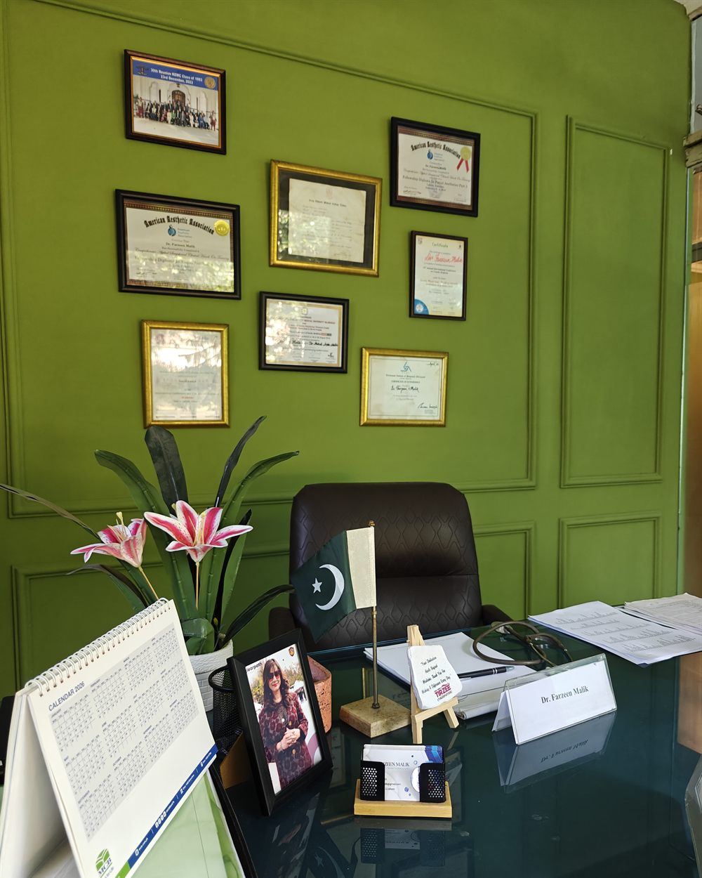 Dr. Farzeen Malik at her clinic in Gulberg